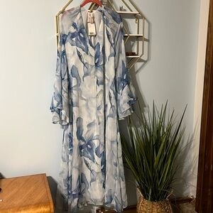 Blue Floral Chiffon Maxi Dress